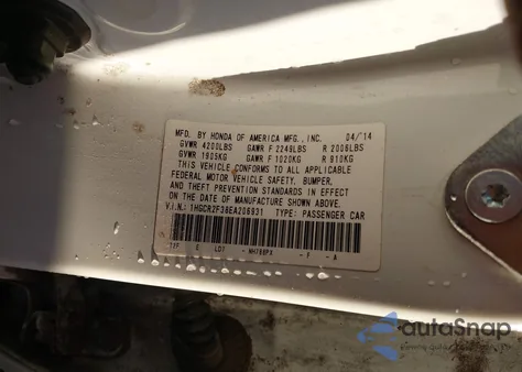 2014 Honda Accord Lx z USA, uszkodzony, nr VIN 1HGCR2F38EA206931